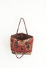 Red and browb large kilim and leather handbag open