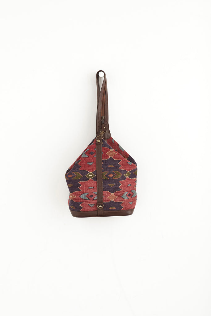 Multi Coloured kilim and leather convertible backpack handbag front