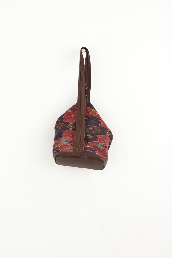 Multi coloured kilim and leather convertible backpack handbag back