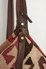 Cream, red and brown kilim and leather convertible backpack handbag clip and zip detail